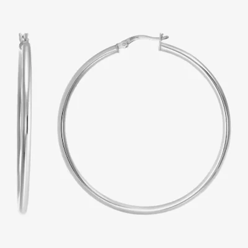 Womens Sterling Silver 50mm Round Hoop Earrings