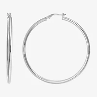Womens Sterling Silver 50mm Round Hoop Earrings