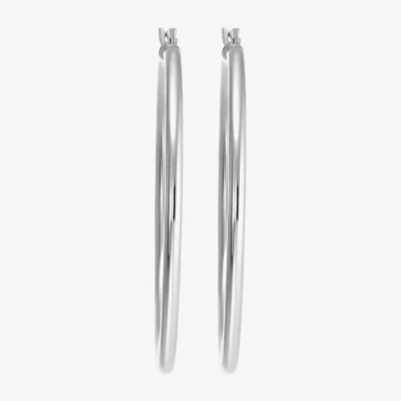 Womens Sterling Silver 50mm Round Hoop Earrings