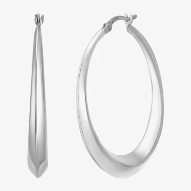 Womens Sterling Silver 40mm Round Hoop Earrings