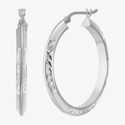 Womens Sterling Silver 35.5mm Round Hoop Earrings