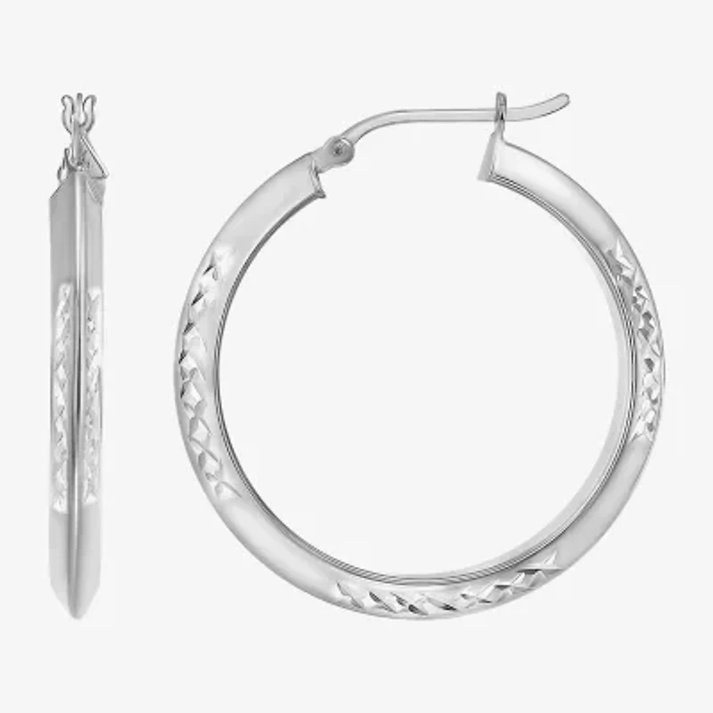 Womens Sterling Silver 35.5mm Round Hoop Earrings