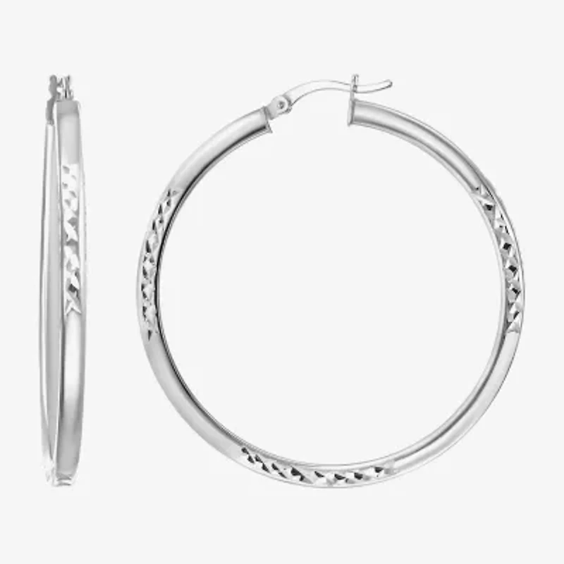 Womens Sterling Silver 45mm Round Hoop Earrings