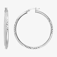Womens Sterling Silver 45mm Round Hoop Earrings