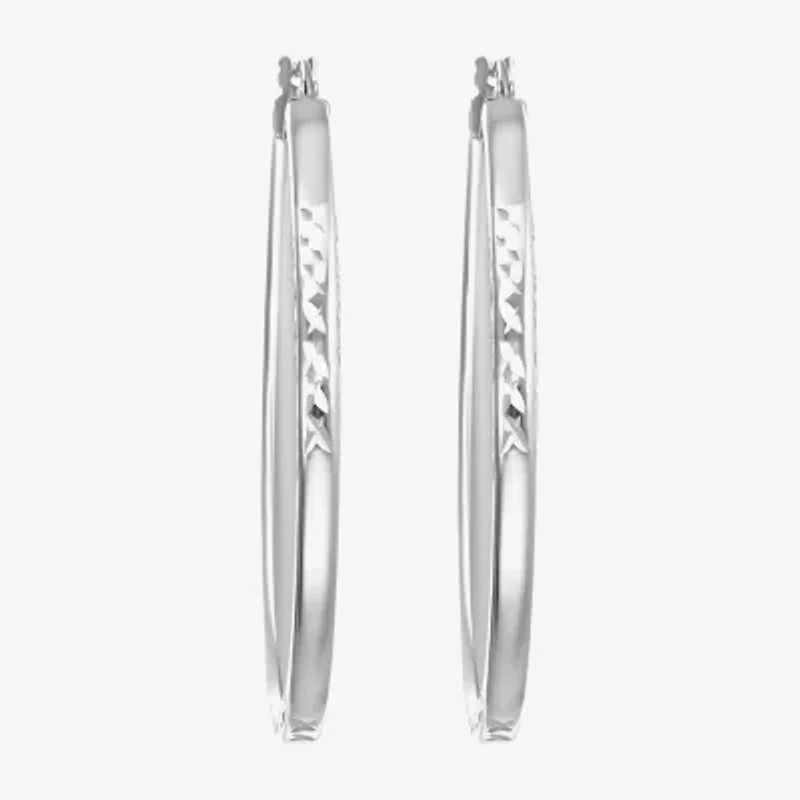 Womens Sterling Silver 45mm Round Hoop Earrings