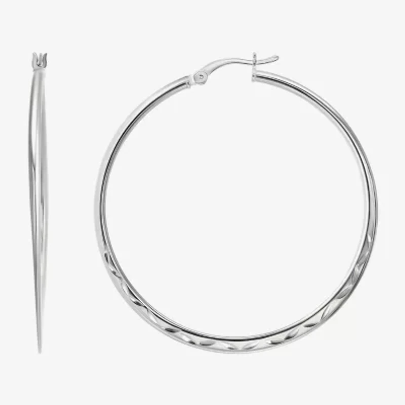 Womens Sterling Silver 45.5mm Round Hoop Earrings