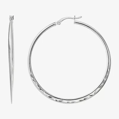 Womens Sterling Silver 45.5mm Round Hoop Earrings