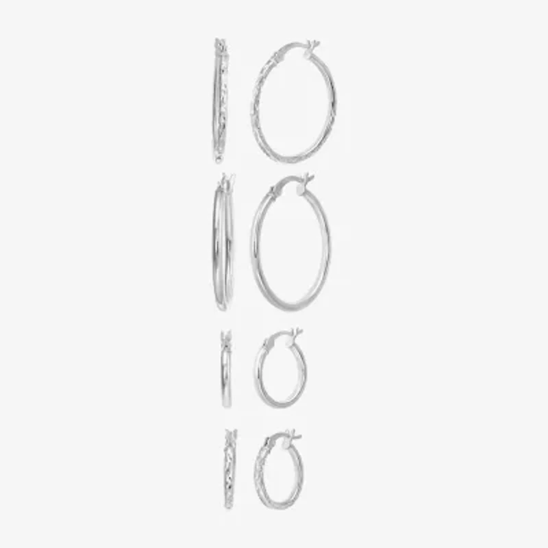 Womens Sterling Silver Round Pair Earring Set