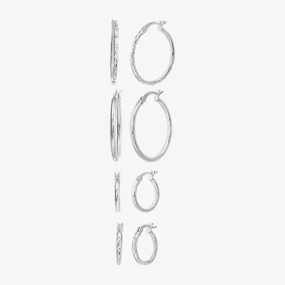 Womens Sterling Silver Round 4 Pair Earring Set