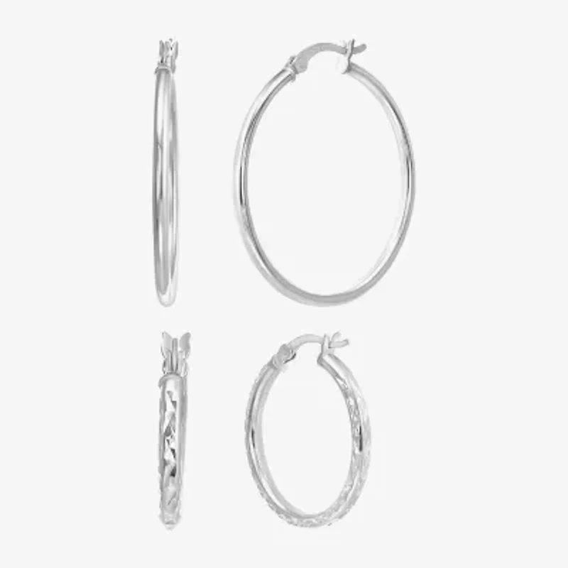 Womens Sterling Silver Round 2 Pair Earring Set