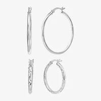 Womens Sterling Silver Round 2 Pair Earring Set