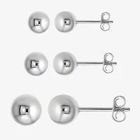 Womens White Crystal Sterling Silver Round Pair Earring Set