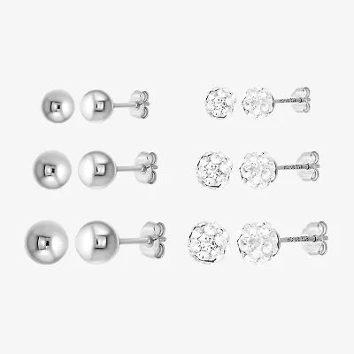 Womens White Crystal Sterling Silver Round Pair Earring Set