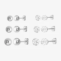 Womens White Crystal Sterling Silver Round Pair Earring Set