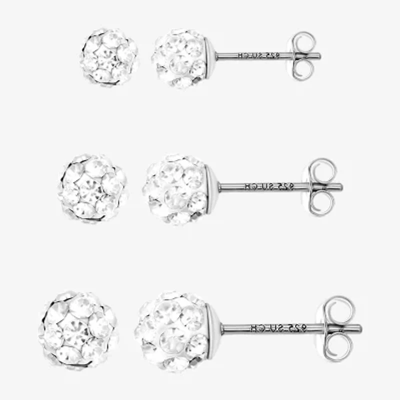Womens White Crystal Sterling Silver Round Pair Earring Set