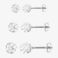 Womens White Crystal Sterling Silver Round Pair Earring Set