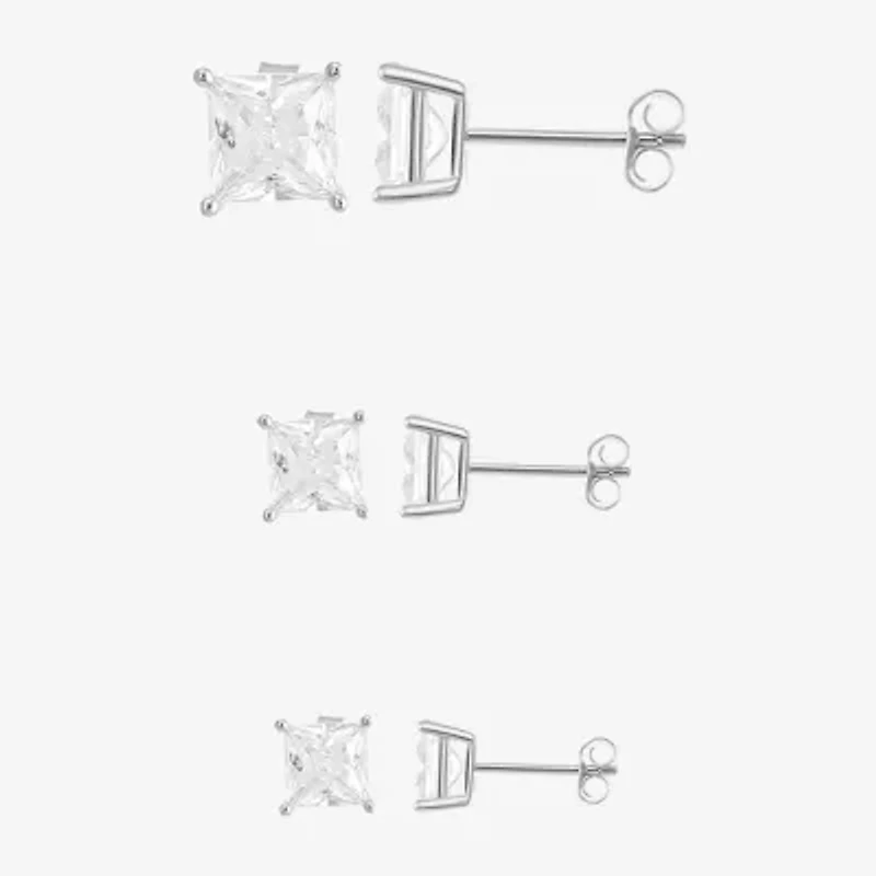 Womens Cubic Zirconia Sterling Silver Round Pair Earring Set