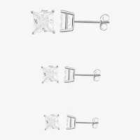 Womens Cubic Zirconia Sterling Silver Round Pair Earring Set