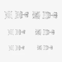 Womens Cubic Zirconia Sterling Silver Round Pair Earring Set