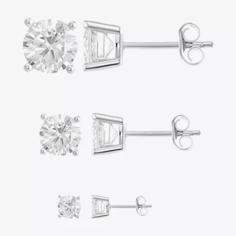 Womens Cubic Zirconia Sterling Silver Round Pair Earring Set