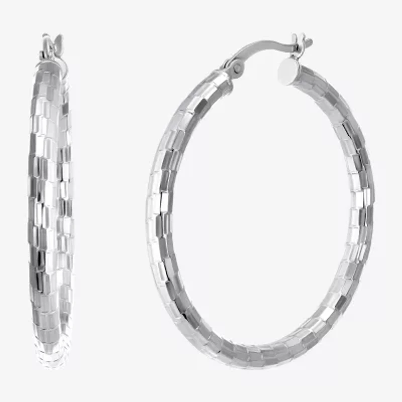 Womens Sterling Silver 35mm Round Hoop Earrings