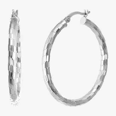 Womens Sterling Silver 35mm Round Hoop Earrings