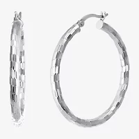 Womens Sterling Silver 35mm Round Hoop Earrings