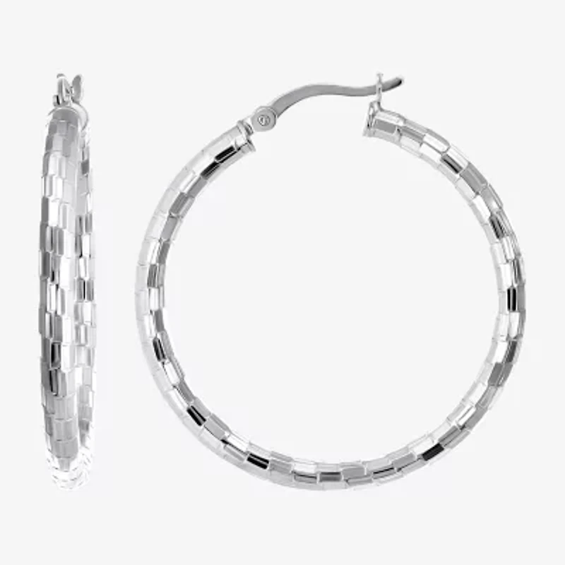 Womens Sterling Silver 35mm Round Hoop Earrings