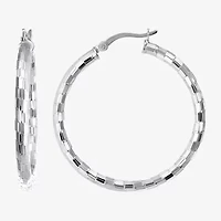 Womens Sterling Silver 35mm Round Hoop Earrings