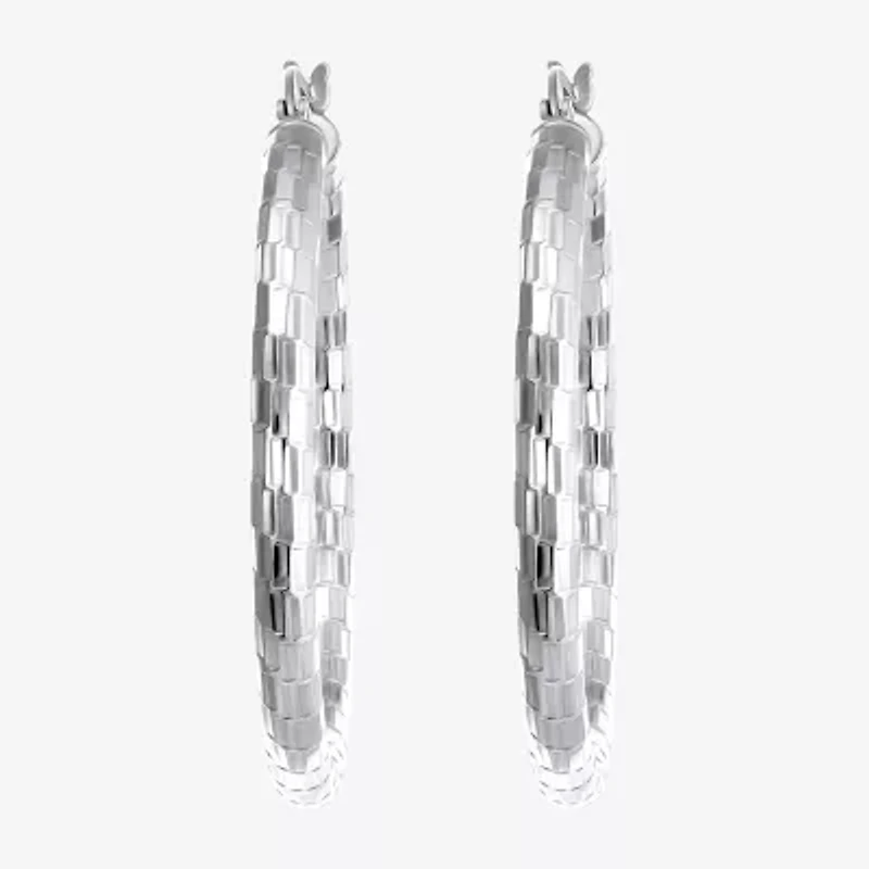 Womens Sterling Silver 35mm Round Hoop Earrings