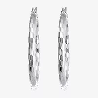 Womens Sterling Silver 35mm Round Hoop Earrings