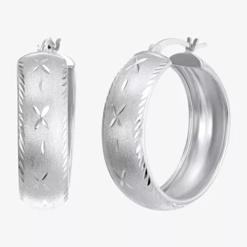 Womens Sterling Silver 30mm Round Hoop Earrings