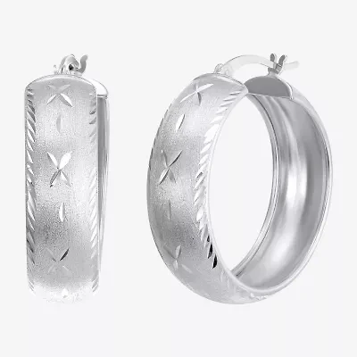 Womens Sterling Silver 30mm Round Hoop Earrings