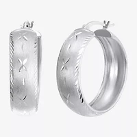 Womens Sterling Silver 30mm Round Hoop Earrings