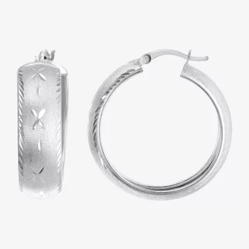 Womens Sterling Silver 30mm Round Hoop Earrings