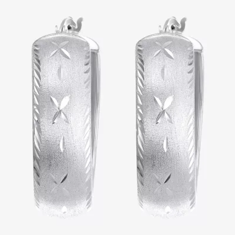 Womens Sterling Silver 30mm Round Hoop Earrings