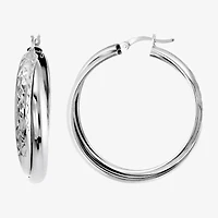Womens Sterling Silver 35mm Round Hoop Earrings