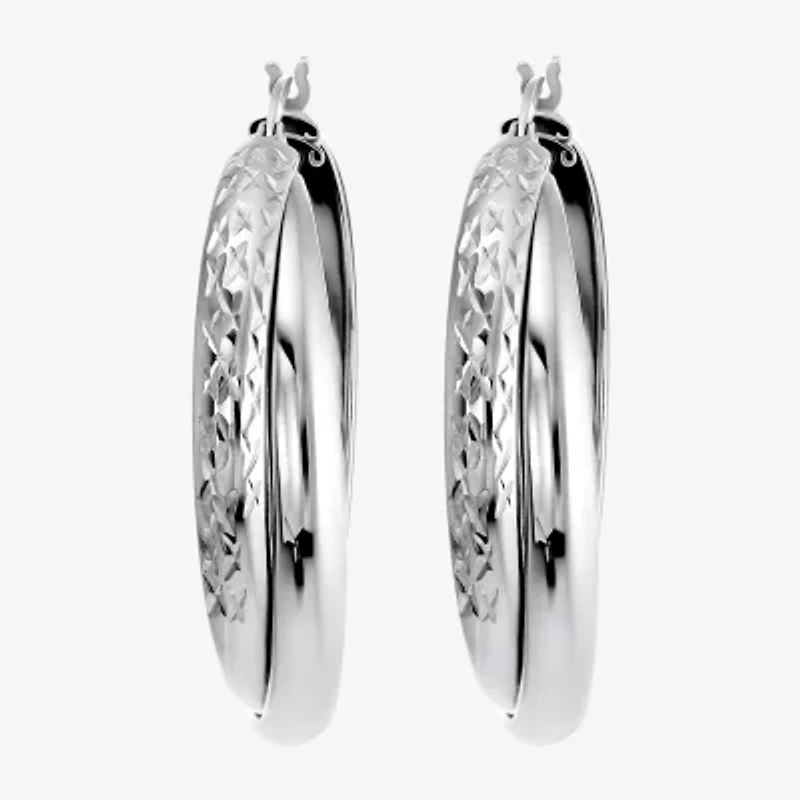 Womens Sterling Silver 35mm Round Hoop Earrings