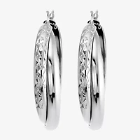 Womens Sterling Silver 35mm Round Hoop Earrings