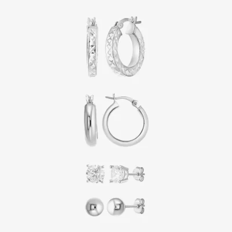 Womens Cubic Zirconia Sterling Silver Round Pair Earring Set