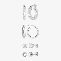 Womens Cubic Zirconia Sterling Silver Round Pair Earring Set