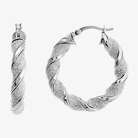 Womens Sterling Silver 30mm Round Hoop Earrings