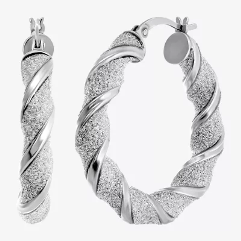 Womens Sterling Silver 30mm Round Hoop Earrings