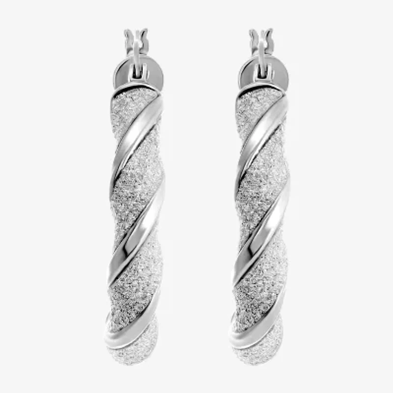 Womens Sterling Silver 30mm Round Hoop Earrings