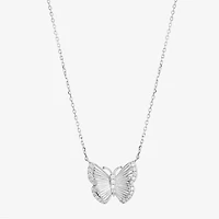 Diamonart Womens White Cubic Zirconia Sterling Silver Butterfly 18 Inch Pendant Necklace