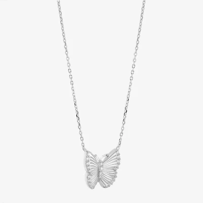 Diamonart Womens White Cubic Zirconia Sterling Silver Butterfly 18 Inch Pendant Necklace