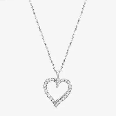 Diamonart Womens White Cubic Zirconia Sterling Silver Heart 18 Inch Pendant Necklace