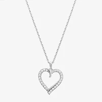 Diamonart Womens Cubic Zirconia Sterling Silver Heart 18 Inch Pendant Necklace
