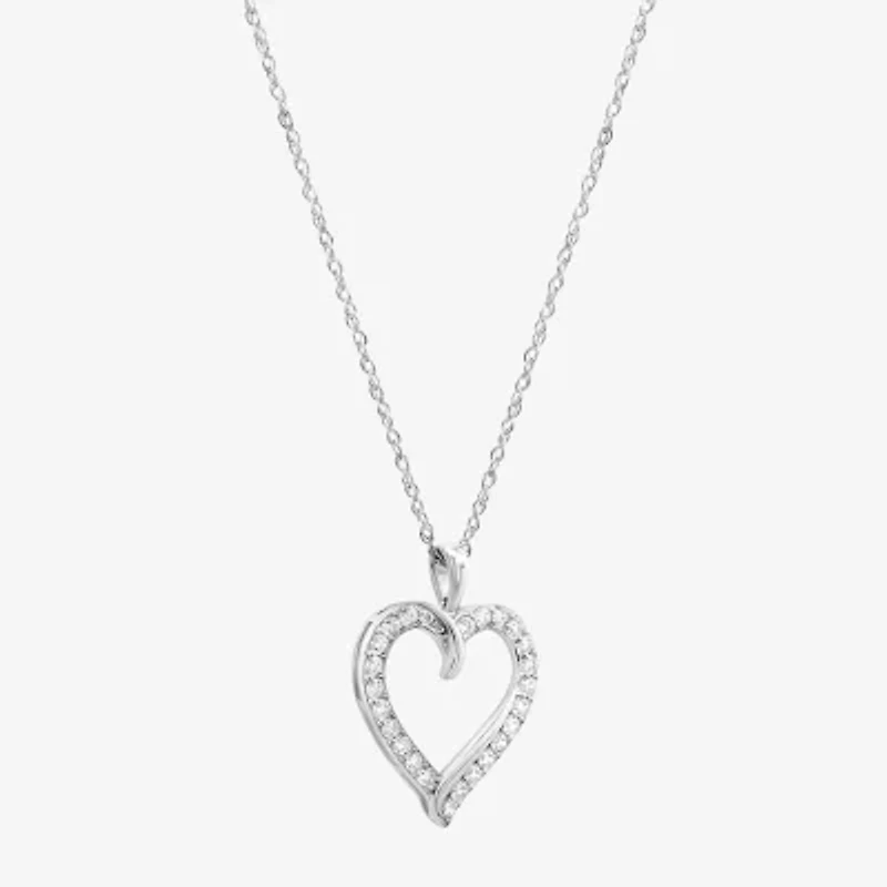 Diamonart Womens Cubic Zirconia Sterling Silver Heart 18 Inch Pendant Necklace