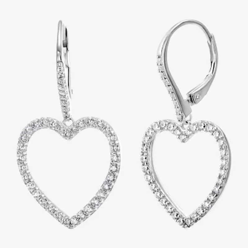 Diamonart Womens 2 CT. T.W. Cubic Zirconia Sterling Silver Heart Drop Earrings
